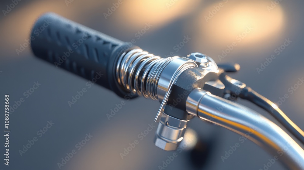 Brake lever close-up smooth metal and rubber grip with tension spring Brake lever close-up smooth metal and rubber grip with tension spring