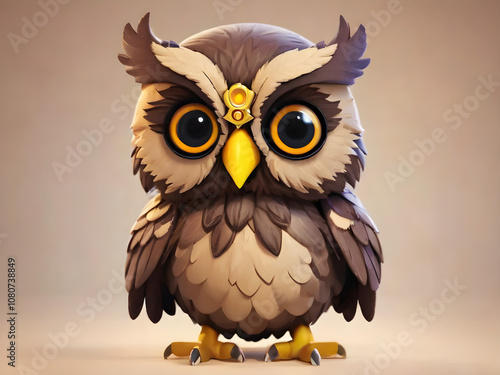 The Night Owl icon has dark brown feathers, bright yellow eyes and smooth, sharp wings. It seems to be staring intelligently. photo