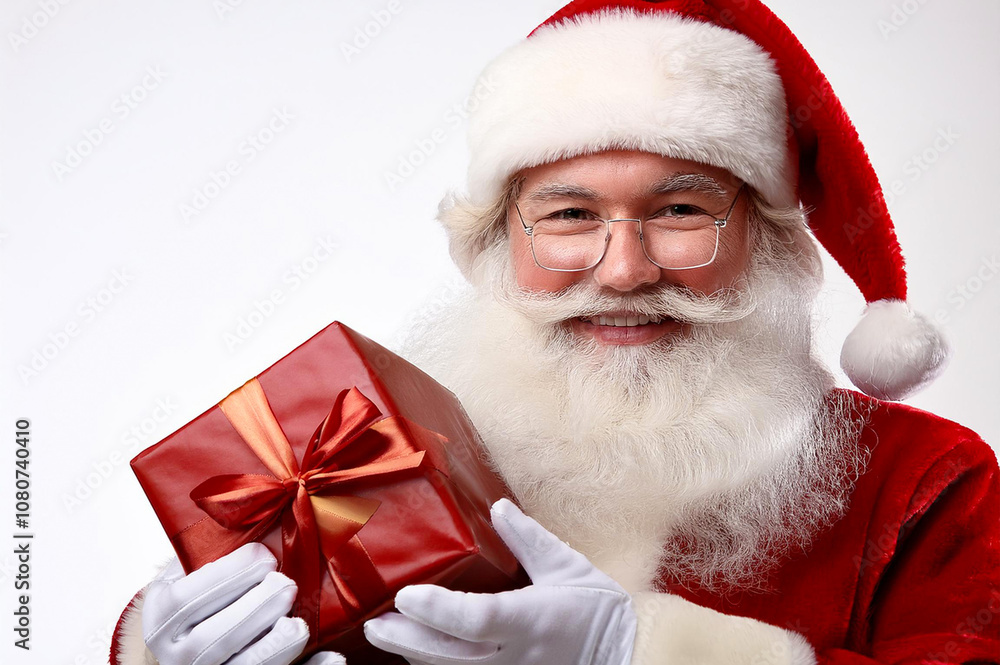 A Santa Claus holds a gift A Santa Claus holds a gift