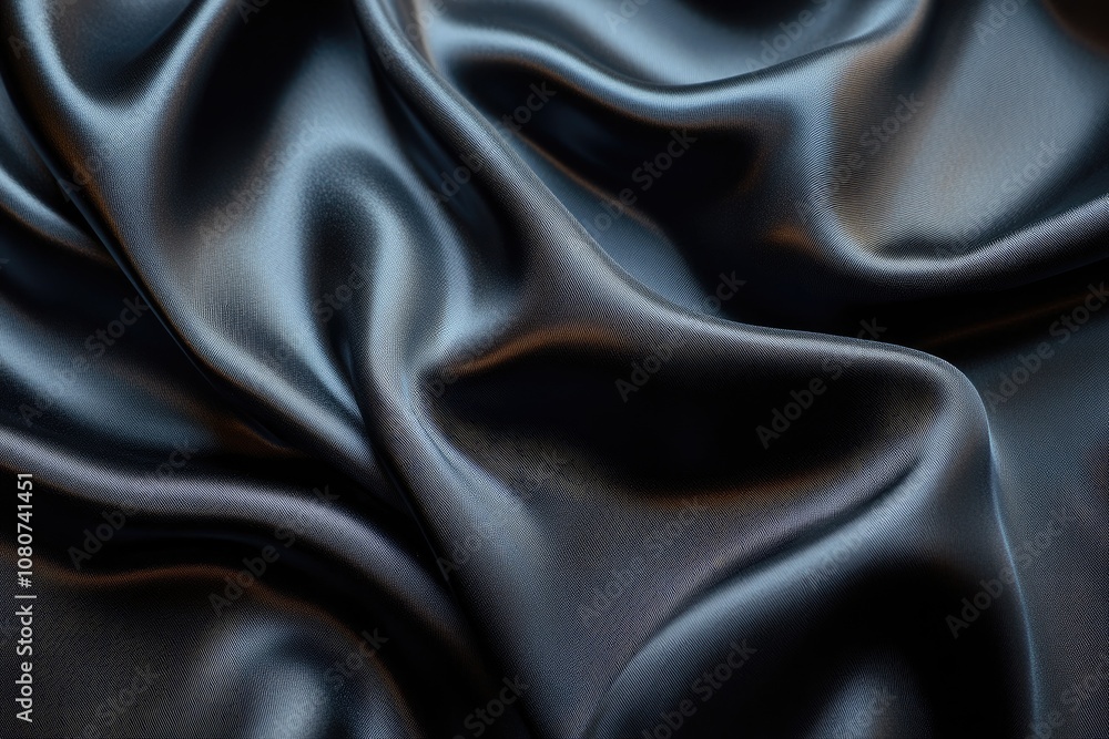 Fototapeta premium Black satin fabric with elegant folds. Perfect for backgrounds or adding a touch of luxury to your designs.