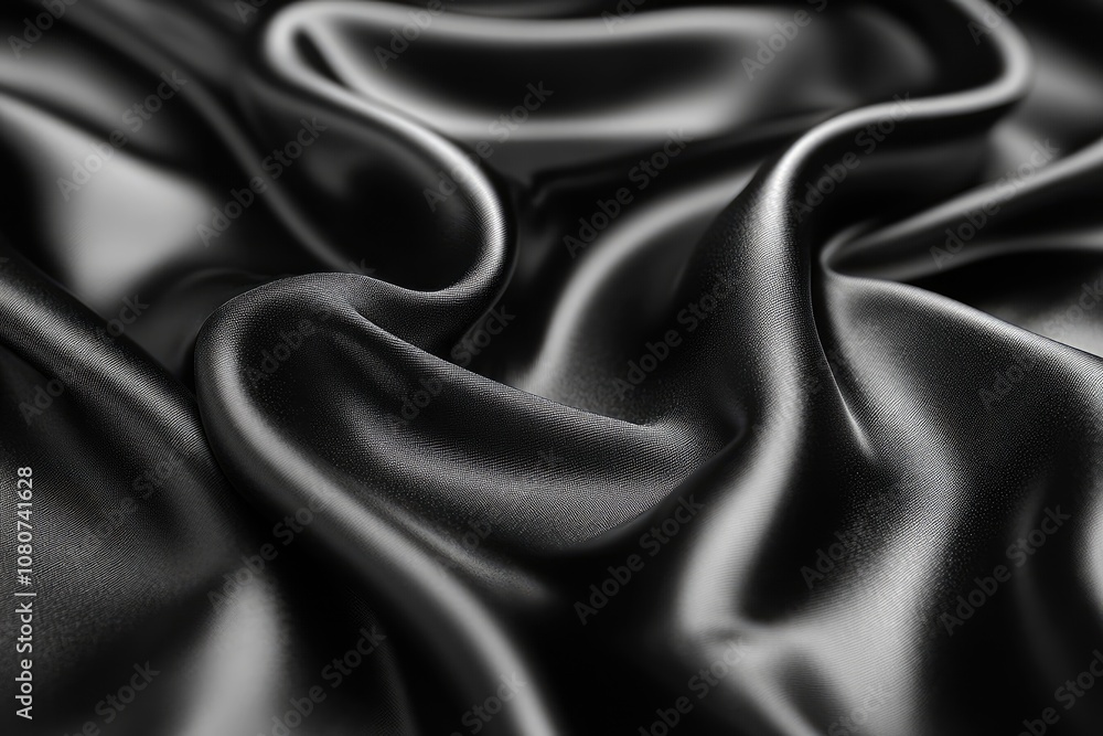 Fototapeta premium Smooth black fabric with folds. This photo shows the texture and elegant look of black fabric for design projects.