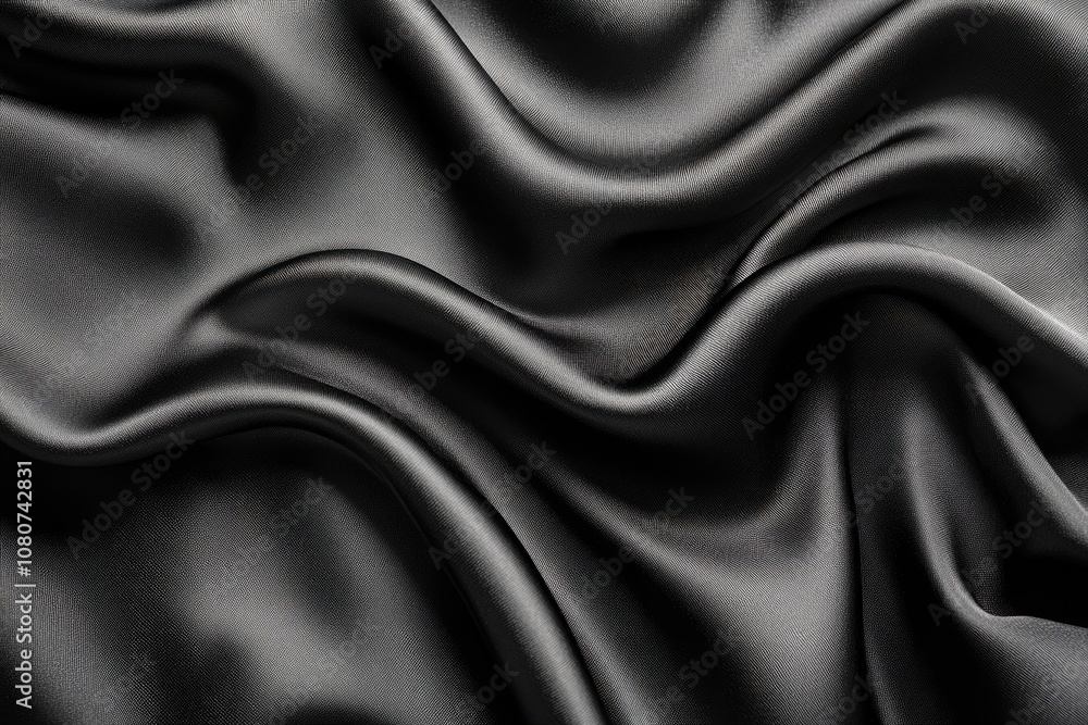 Obraz premium Black satin fabric with soft wrinkles. Perfect for backgrounds or product displays.