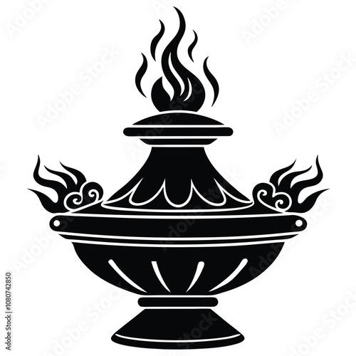 Incense Burner silhouette vector illustration on White Background.