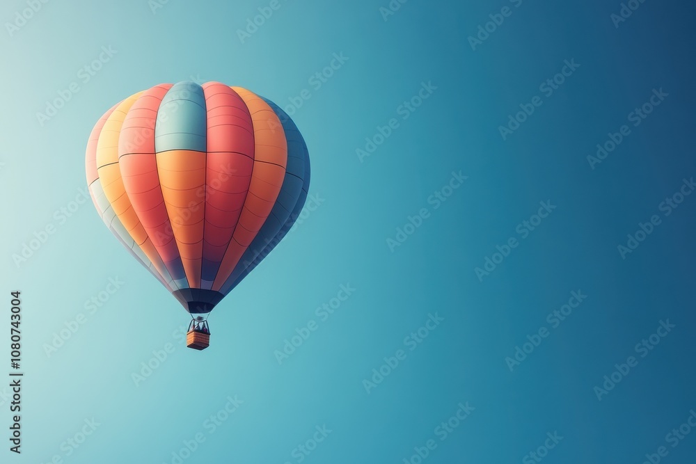Fototapeta premium Colorful Hot Air Balloon Floating in a Clear Sky, Representation of Adventure, Freedom, and Joy, Perfect for Travel and Outdoor Themes