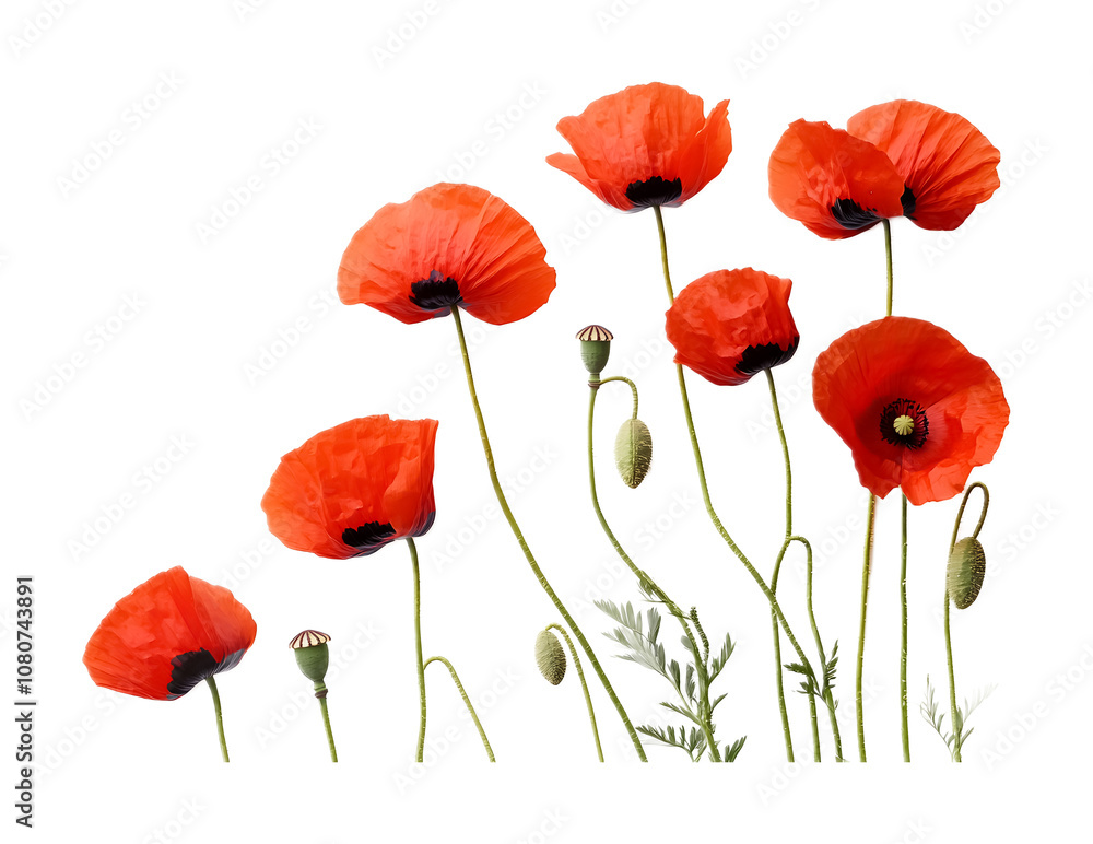 Naklejka premium Red poppies symbolizing hope on a transparent background. isolated background.