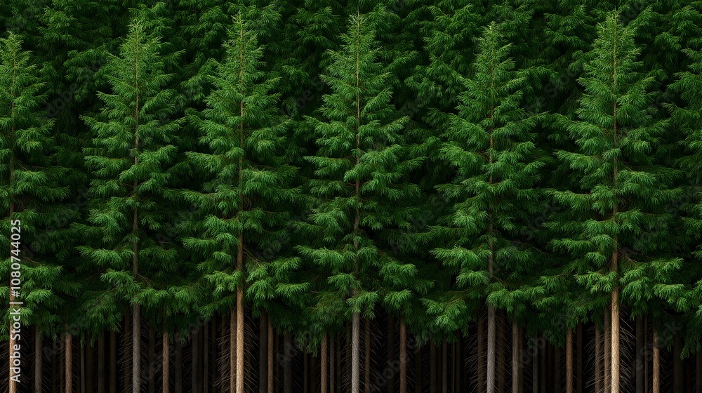 Lush green pine trees standing tall in a serene forest environment.