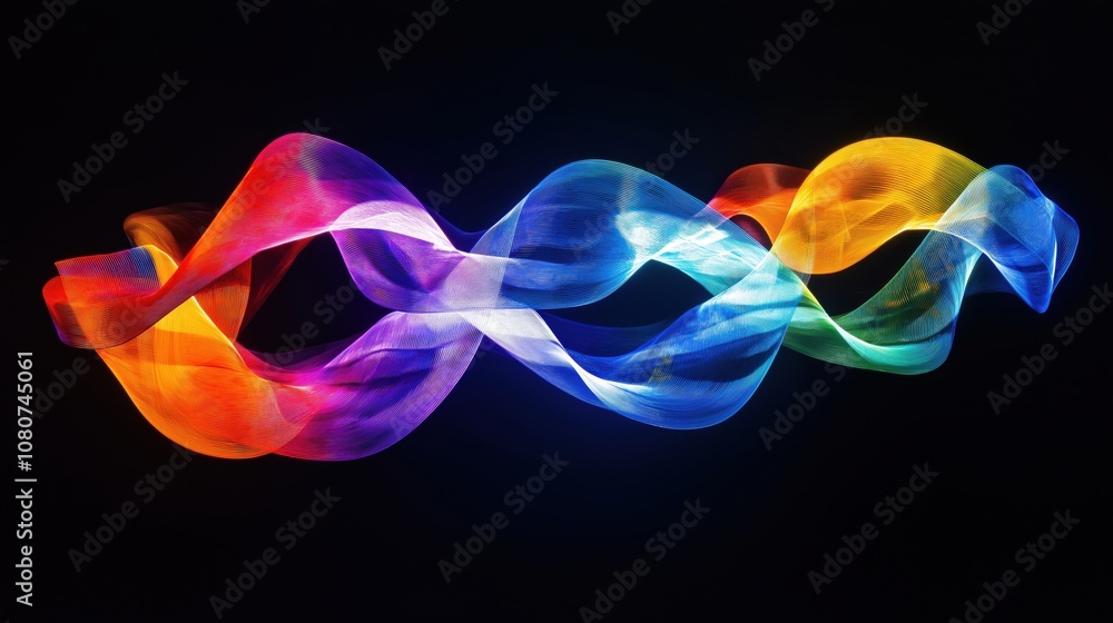 Obraz premium Vibrant waves of light in various colors flowing against a black background.