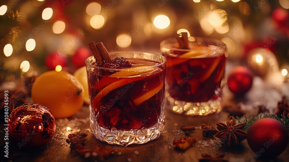 Festive Holiday Drinks with Spices and Citrus Garnish Festive Holiday Drinks with Spices and Citrus Garnish