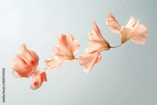 Delicate Pink Flower Petals in Flight: A Minimalist Floral Photography