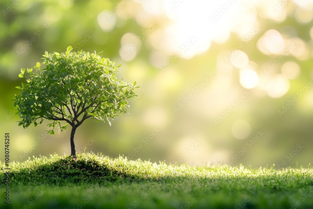 A small tree is growing in a grassy field. The tree is surrounded by grass and is the only object in the scene A small tree is growing in a grassy field. The tree is surrounded by grass and is the only object in the scene