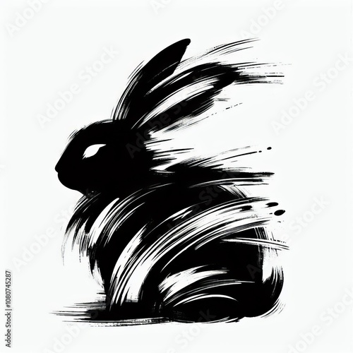 Bunny Silhouette with Brushstrokes Bunny silhouette created with