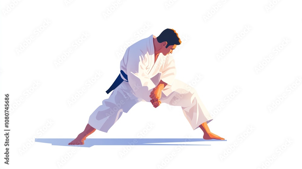 a 2D cartoon illustration of a person practicing martial arts, disciplined and skilled, white background--ar 16:9 a 2D cartoon illustration of a person practicing martial arts, disciplined and skilled, white background--ar 16:9