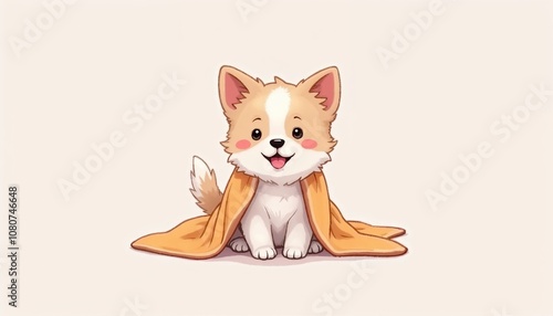 Cute dog wrapped in towel after bath illustration