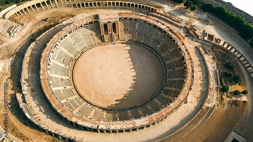 Aerial View of Circular Bullfighting Arena in Spain