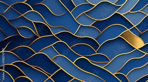 This premium design showcases a sophisticated background with intricate gold lines and geometric patterns on a rich dark blue surface ideal for elegant invitations to special events.