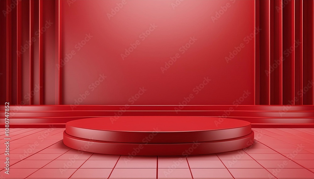 Red podium 3D illustration of room background, display for product advertising display with blank backdrop Red podium 3D illustration of room background, display for product advertising display with blank backdrop
