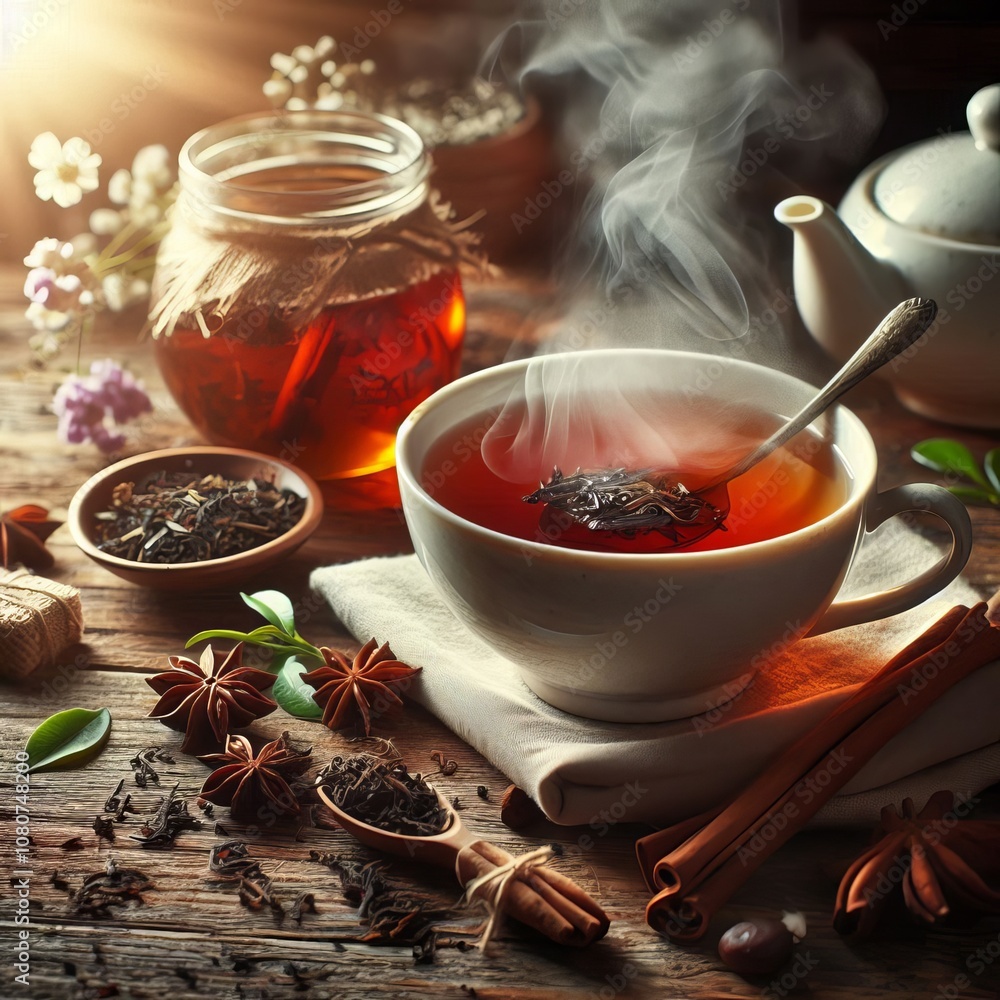 Close up of a steaming cup of tea Relaxing and comforting ;; Close up of a steaming cup of tea Relaxing and comforting ;;
