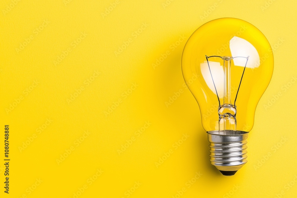 An idea for a creative concept with a lightbulb on a yellow background An idea for a creative concept with a lightbulb on a yellow background