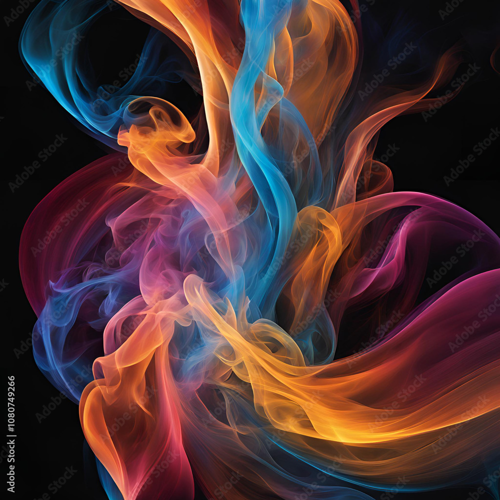 Dynamic swirls of vibrant multicolored smoke on a black background, creating a mesmerizing and abstract visual ideal for artistic projects, modern designs, or digital artwork. Dynamic swirls of vibrant multicolored smoke on a black background, creating a mesmerizing and abstract visual ideal for artistic projects, modern designs, or digital artwork.