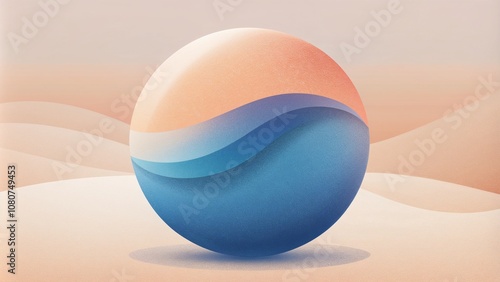 Abstract spherical art piece, soft colors and smooth curves on a gentle background 