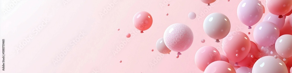 Pink birthday background with balloons and bows,empty space in the center of the frame.