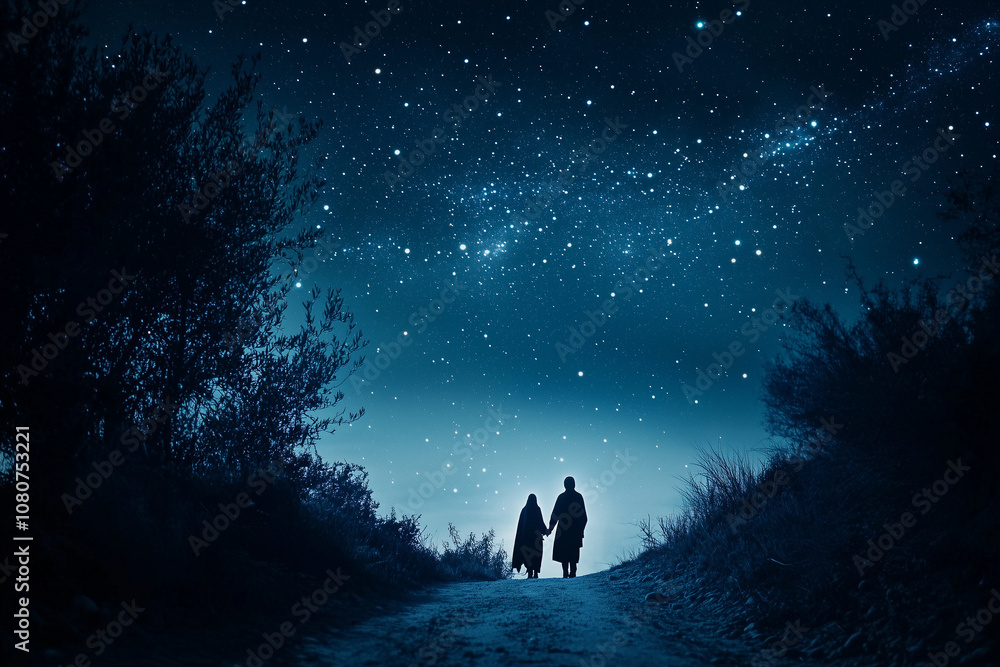 two people on horses looking at the stars in the sky above them in the night sky with a bright star two people on horses looking at the stars in the sky above them in the night sky with a bright star