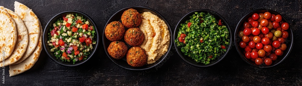 Savor the crunch indulge in crispy falafel balls accompanied by fresh ingredients and dips Savor the crunch indulge in crispy falafel balls accompanied by fresh ingredients and dips