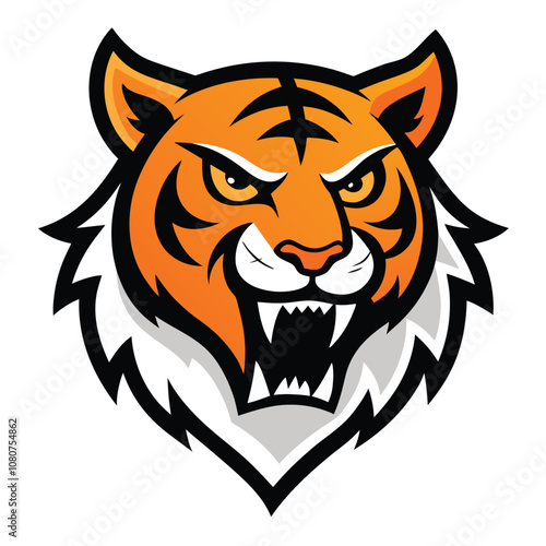 "Fierce tiger mascot logo in dynamic, aggressive running stance, with sharp eyes, bared fangs, and powerful muscles. Perfect for sports teams or brands wanting bold, intense energy."