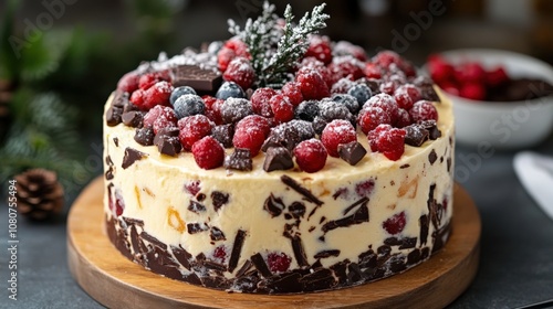 Wallpaper Mural Delicious Chocolate Raspberry Christmas Cake with Festive Decor Torontodigital.ca