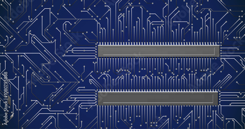 The image is a stylized image of a motherboard with various electronic circuits and connectors. It emphasizes the complexity and precision of technology. vector illustration.