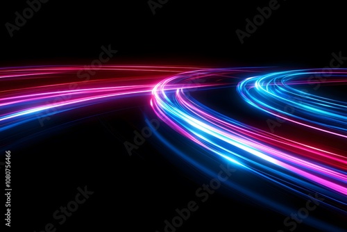 Colorful light trails on a dark background.