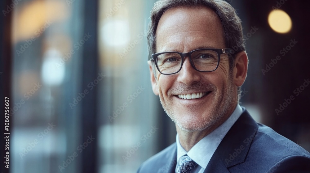 A man wearing a suit and glasses is smiling A man wearing a suit and glasses is smiling