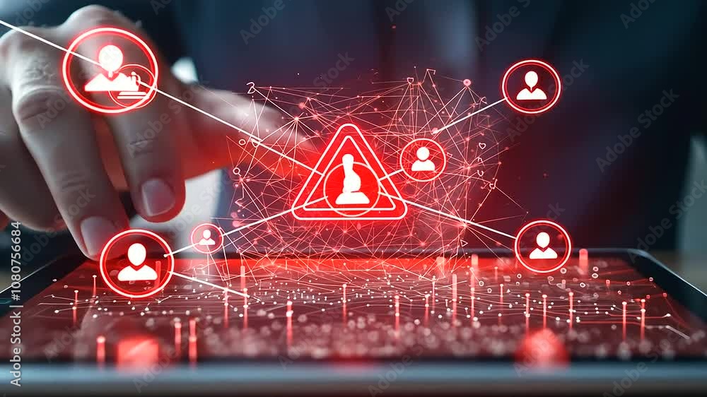 Digital Risk Management Hologram on Tablet Screen