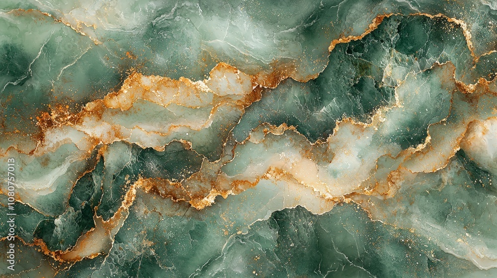 A textured green and gold marble pattern with swirling lines. A textured green and gold marble pattern with swirling lines.