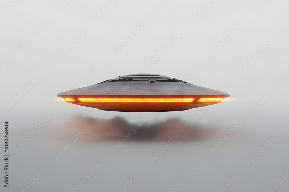 A futuristic UFO hovering with glowing lights. A futuristic UFO hovering with glowing lights.