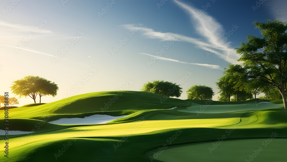 Green grass and woods on a golf field Green grass and woods on a golf field