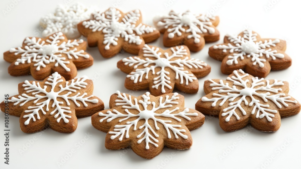 Delicious Gingerbread Snowflake Cookies Decorated with Icing Delicious Gingerbread Snowflake Cookies Decorated with Icing