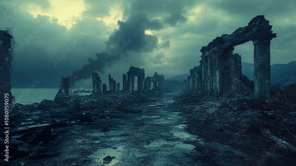 Desolate Ruins: A Post-Apocalyptic Landscape of a Forgotten City Desolate Ruins: A Post-Apocalyptic Landscape of a Forgotten City
