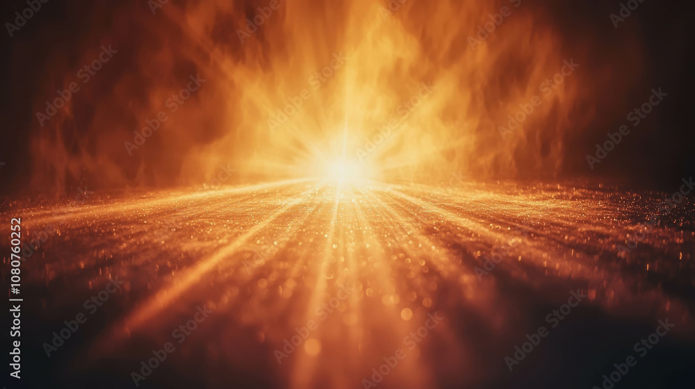 Dramatic Abstract Background of Radiant Light Rays Illuminating a Dark Space with Glittering Particles and Warm Orange and Gold Hues Dramatic Abstract Background of Radiant Light Rays Illuminating a Dark Space with Glittering Particles and Warm Orange and Gold Hues