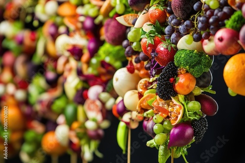 A Colorful Arrangement of Fresh Fruits and Vegetables on Skewers photo