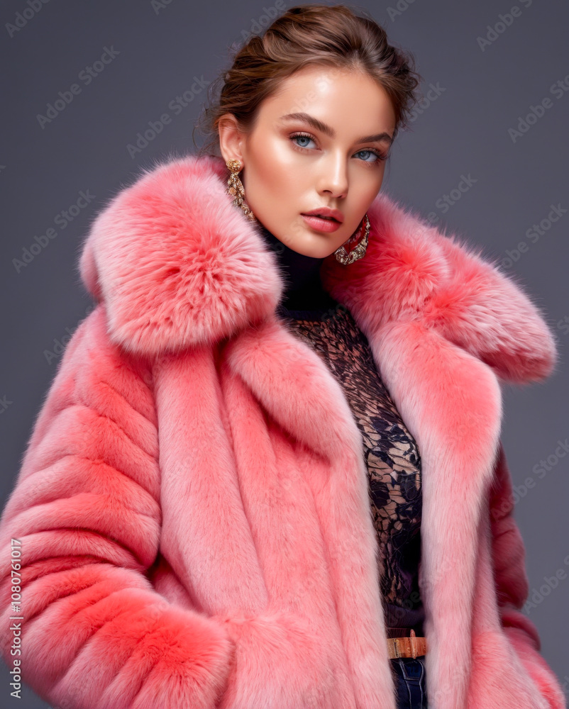 Fashion Model Wearing Pink Fur Coat. Fashion Model Wearing Pink Fur Coat.