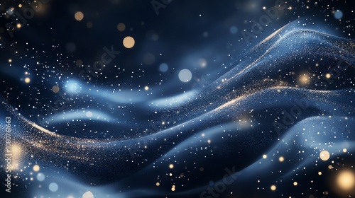 abstract christmas blue background with sparkling bokeh lights.Dark navy blue with silver accents colors