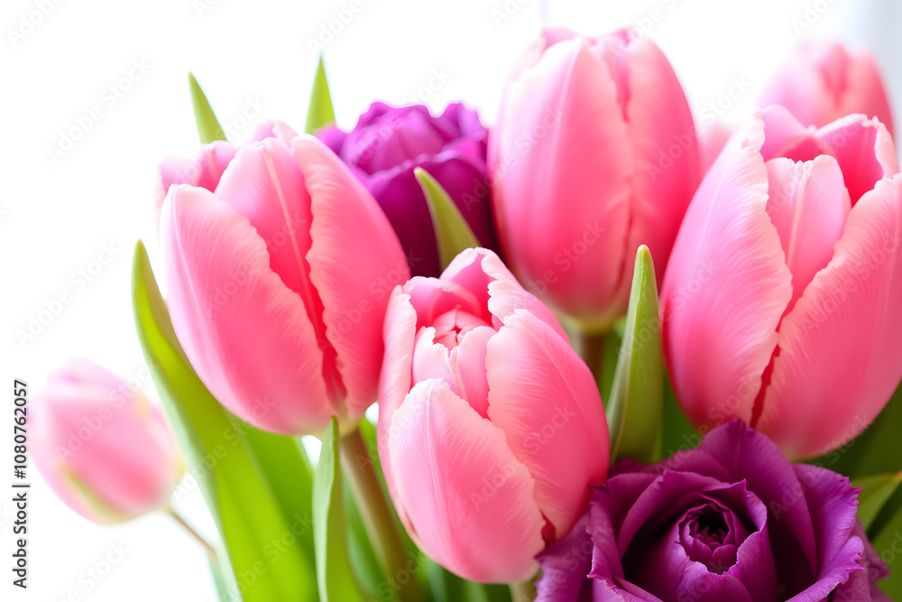 Close-up of a bouquet of tulips and roses Close-up of a bouquet of tulips and roses