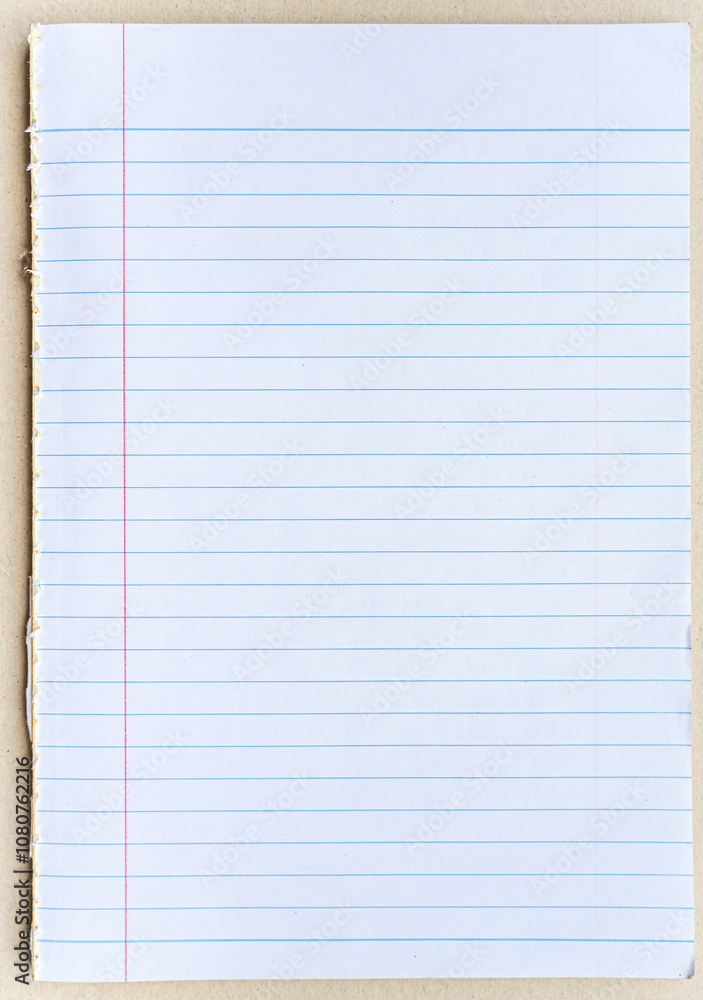 Blank white lined notebook page on a brown paper background.
