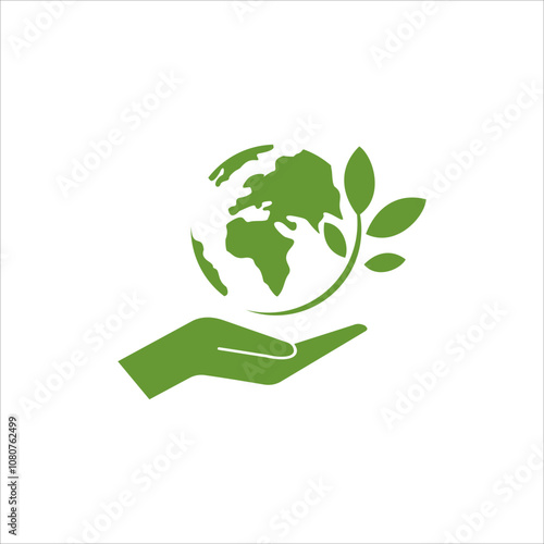 save earth eco friendly vector. sustainability environment logo with hand and globe leaf logo vector