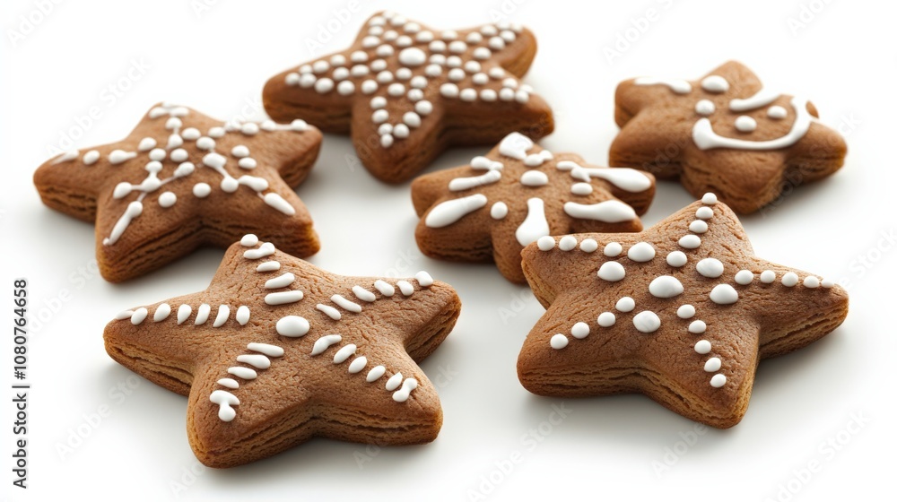 Festive Gingerbread Cookies Decorated with Icing in Star Shapes Festive Gingerbread Cookies Decorated with Icing in Star Shapes
