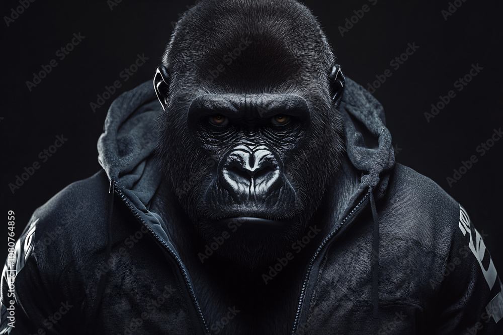 gorilla wearing sportswear over dark background gorilla wearing sportswear over dark background