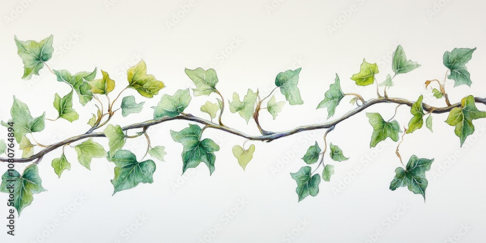 Enchanted Ivy Branch. Hand-painted Watercolor Art of Lush Green Foliage in Natural Garden Enchanted Ivy Branch. Hand-painted Watercolor Art of Lush Green Foliage in Natural Garden