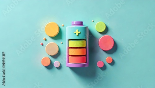 Colorful Battery with Circles on Pastel Background