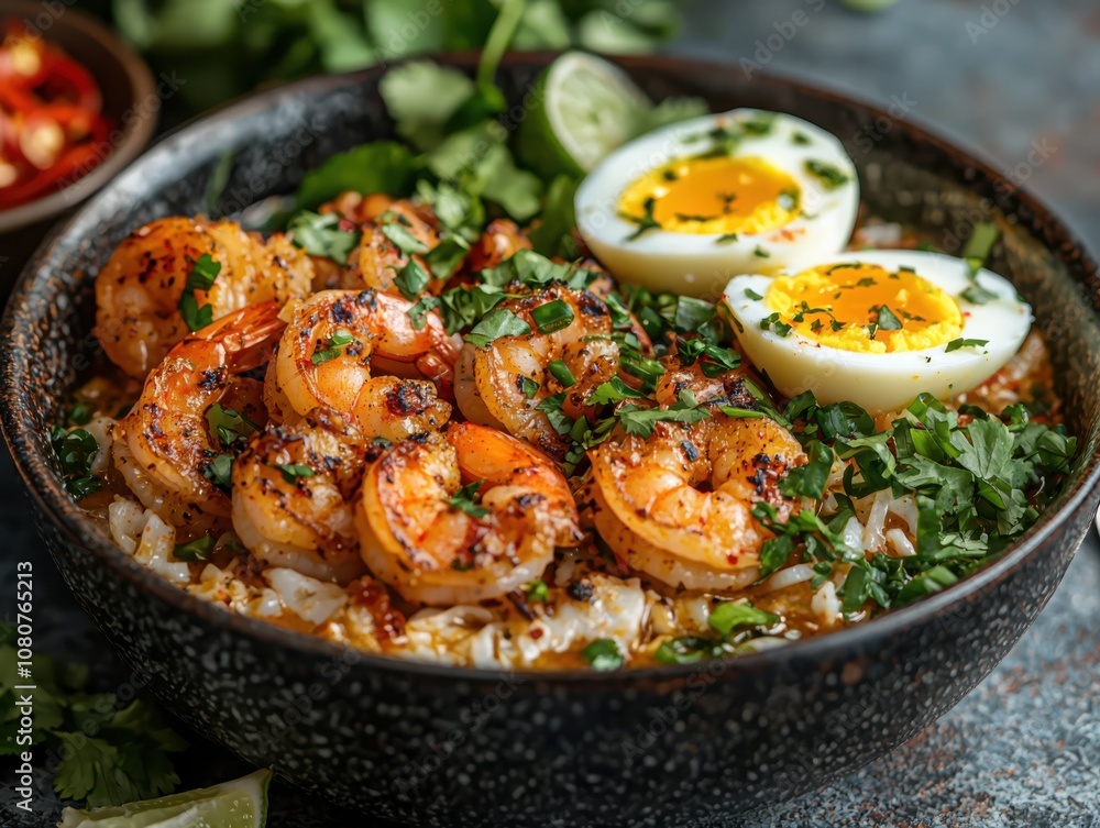 Savor a fresh bowl of malaysian laksa loaded with spicy broth and flavorful noodles Savor a fresh bowl of malaysian laksa loaded with spicy broth and flavorful noodles
